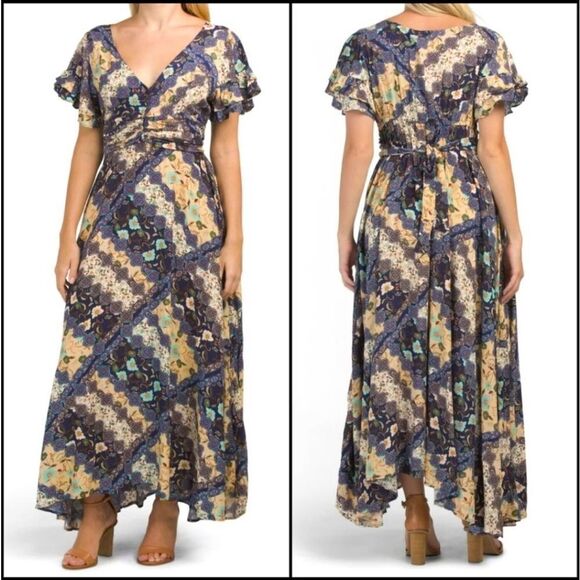 Abel The Label Anthropologie Floral Paisley Patchwork‎ V-Neck Maxi Dress Size XS - Picture 1 of 9